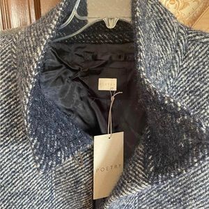 Designer Navy Stripe Wool 3/4 Coat